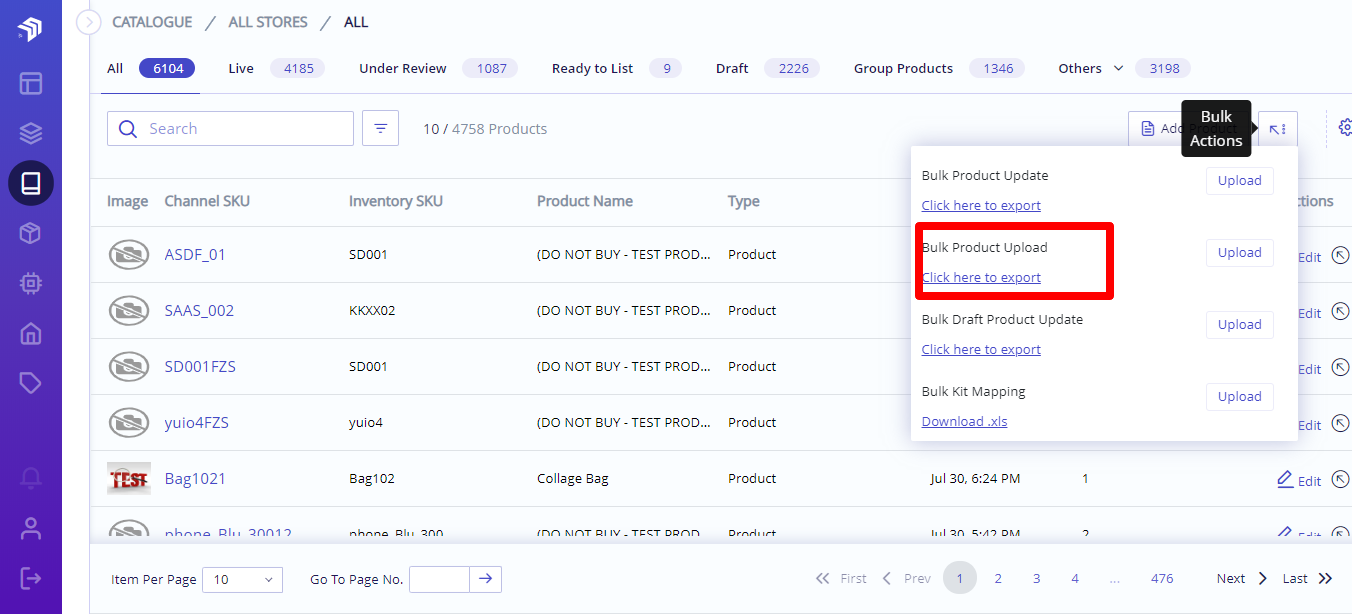 bulk upload product listi ng group