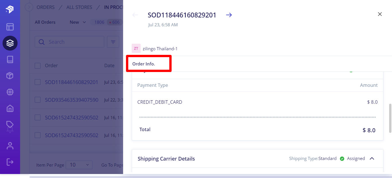 Order infor