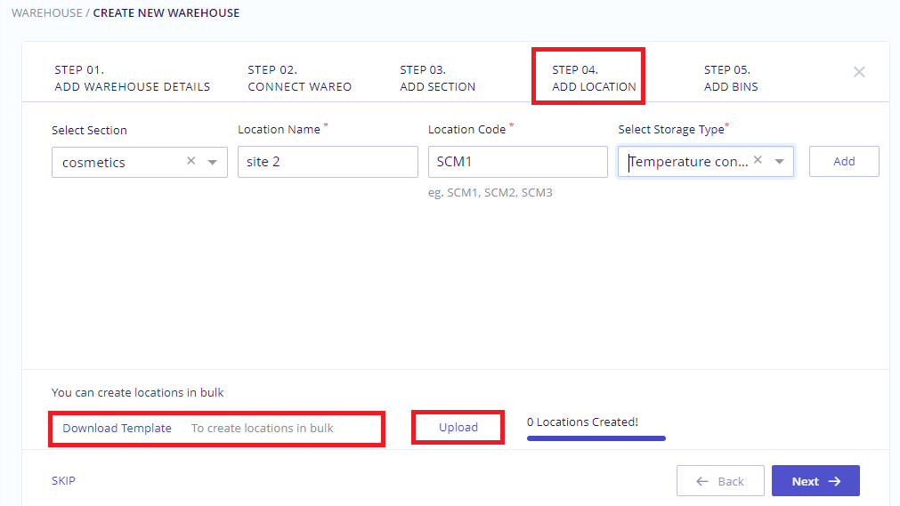 Bulk location upload