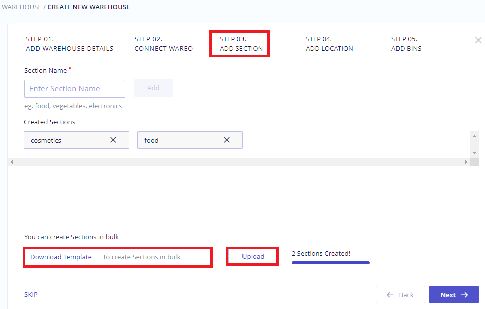 Bulk section upload