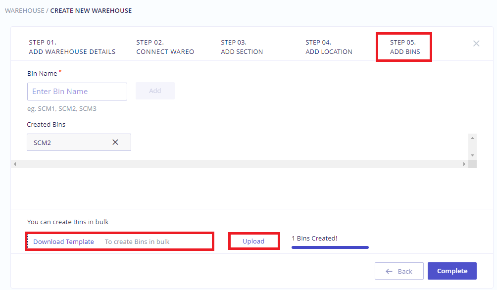 Bulk upload bins