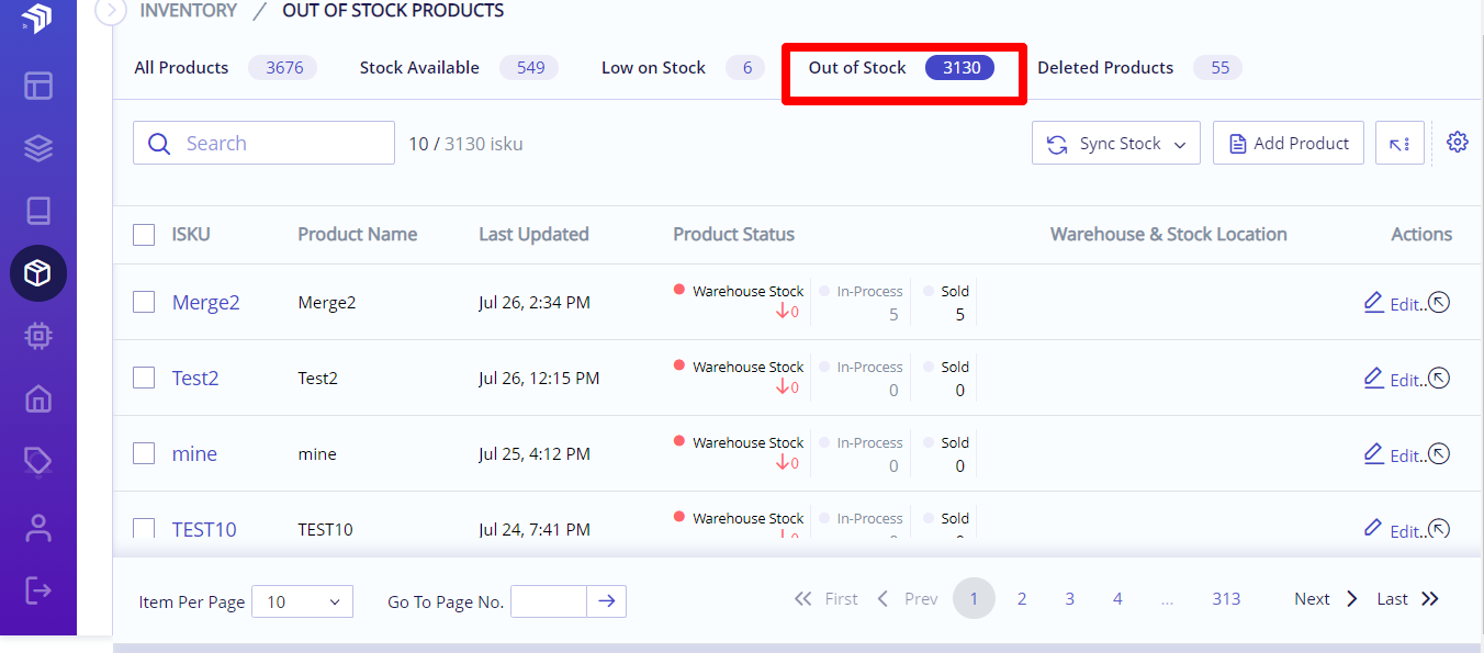 out of stock inventory