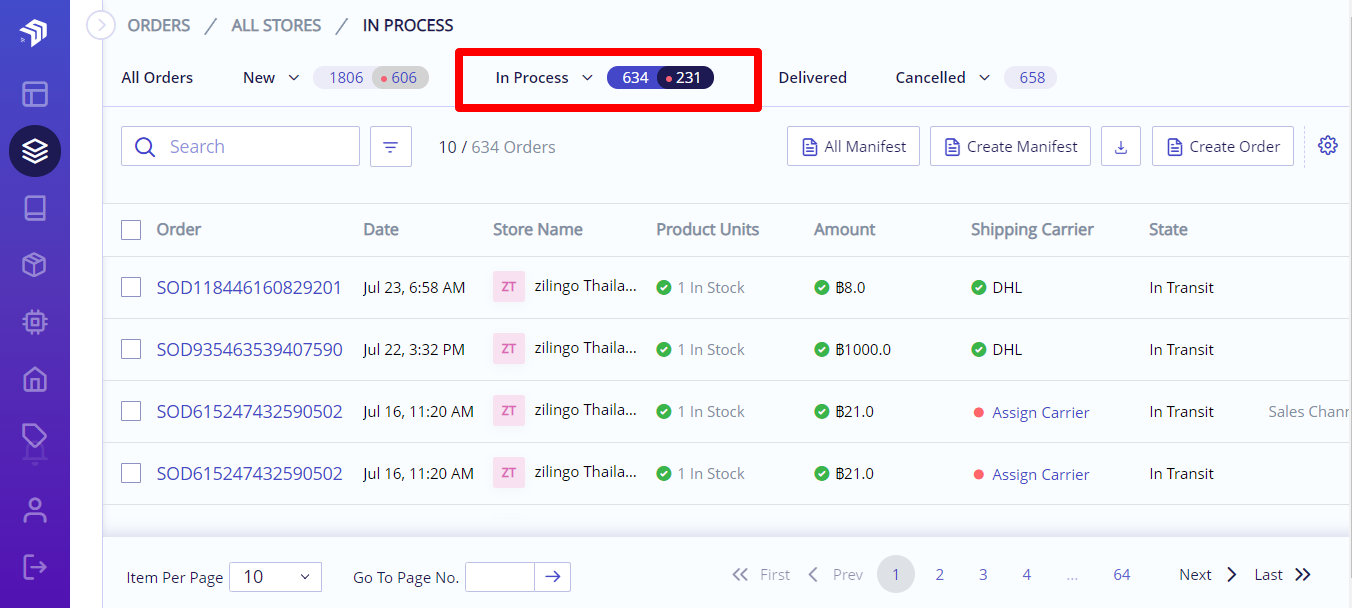 In-process orders